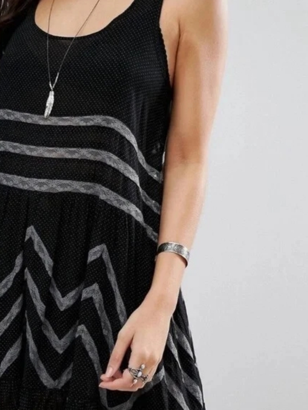 M • Intimately Free People • Voile and Lace Polka Dot Trapeze Slip - Picture 5 of 9